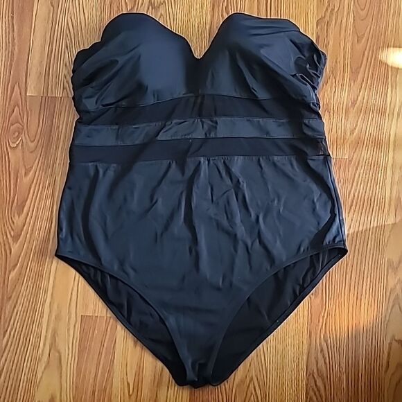 Torrid black sheer stripe bathing suit - Picture 1 of 8
